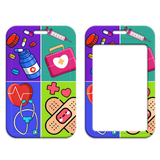 ID Card Badge Holder - Medical Theme Four-Color Block Panels Vertical