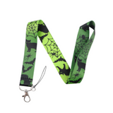 Lanyard - Black Cats, Bats, and Spiderwebs on a Lime Green Background