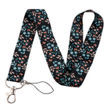 Lanyard - Floral and Butterfly Pattern on Black