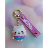 3D PVC Figure Keychain - Gabby's Dollhouse - Cakey Cat With Sprinkles And Striped Sweater