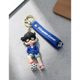 3D PVC Figure Keychain - Detective Conan - Conan Edogawa In Blue Suit With Soccer Ball