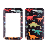ID Card Badge Holder - Colorful Dinosaurs with Plants Dark Background