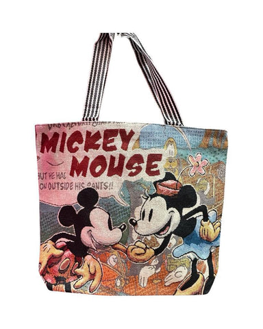 Printed Canvas Tote Bag with Zipper and Inner Pockets - Disney - Mickey & Minnie Mouse