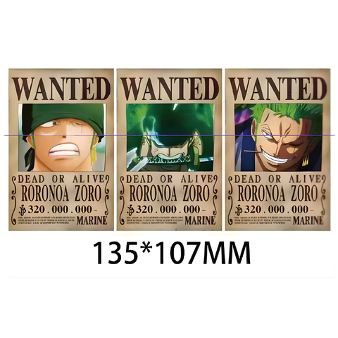 3D Lenticular Sticker - One Piece - Wanted Posters Roronoa Zoro
