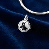 Bracelet Charm - Black Cat Silhouette With Crystals Bead
