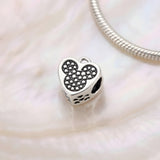 Bracelet Charm - Mickey Mouse - Mickey Head Pave Heart Bead With Paw Print