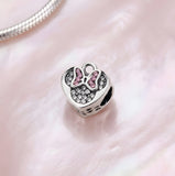 Bracelet Charm - Minnie Mouse - Minnie Head With Pink Crystal Bow Heart Bead