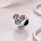 Bracelet Charm - Minnie Mouse - Minnie Head With Pink Crystal Bow Heart Bead