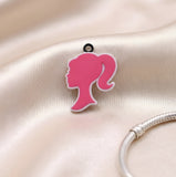 Bracelet Charm - Barbie - Hot Pink Barbie Head Silhouette Ponytail