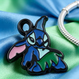 Bracelet Charm - Lilo & Stitch - Blue Stitch In Green Hula Skirt