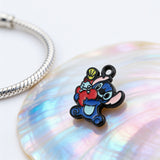 Bracelet Charm - Lilo & Stitch - Blue Stitch Holding Red Heart And Toy