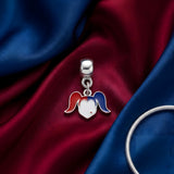 Bracelet Charm - DC Comics - Harley Quinn Heart With Red And Blue Pigtails Dangle