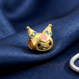 Bracelet Charm - Sanrio - Gold Kuromi Face With Blue Bows