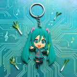 PVC Keychain - Vocaloid - Chibi Miku in Green Outfit Holding Leek
