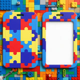 ID Card Badge Holder - Autism Awareness Puzzle Pieces Solid Block Pattern