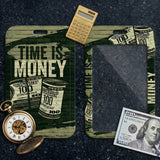 ID Card Badge Holder - Time Is Money Quote with Money Rolls