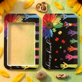 ID Card Badge Holder - Autism Awareness Sunflower and Hands