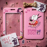 ID Card Badge Holder - Courage the Cowardly Dog - Pink Background Barking Stupid Dog Text