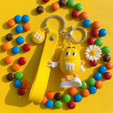 3D PVC Figure Keychain - M&M's - Yellow M&M Character With A Peace Sign
