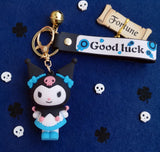 3D PVC Figure Keychain - Sanrio - Kuromi In Blue Dress With Good Luck Strap