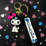 3D PVC Figure Keychain - Sanrio - Kuromi With Pink Bow And Blue Skull Good Luck Strap