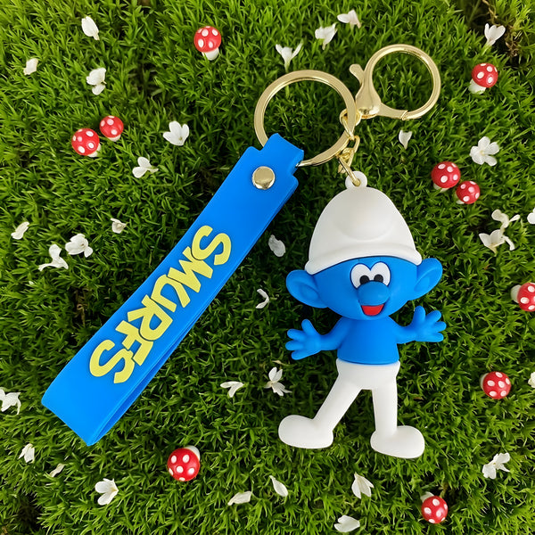 3D PVC Figure Keychain - The Smurfs - Smurf Figure With Blue Strap