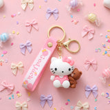 3D PVC Figure Keychain - Hello Kitty - Holding Teddy Bear