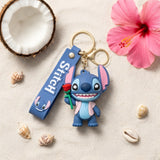 3D PVC Figure Keychain - Lilo & Stitch - Stitch Holding Rose Pink Jacket