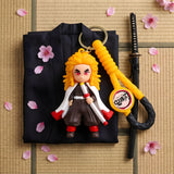 3D PVC Figure Keychain - Demon Slayer - Kyojuro Rengoku Chibi With White Cape