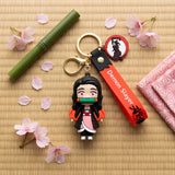 3D PVC Figure Keychain - Demon Slayer - Nezuko Kamado Chibi With Bamboo Muzzle Red Strap