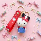 3D PVC Figure Keychain - Hello Kitty - Red Shirt Blue Overalls