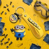 3D PVC Figure Keychain - Minions - Minion Waving, With Round Minion Face Charm