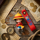 3D PVC Figure Keychain - One Piece - Monkey D. Luffy Chibi with Straw Hat and Red Robe