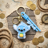 3D PVC Figure Keychain - Lilo & Stitch - Stitch Fluffy Blue Hoodie with Pineapple