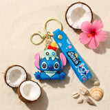 3D PVC Figure Keychain - Lilo & Stitch - Stitch Sitting With Scrump On Head, Red Bow