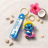 3D PVC Figure Keychain - Lilo & Stitch - Stitch Yellow Hat Pink Scooter