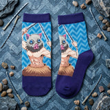 Socks - Demon Slayer - Inosuke Hashibira Swords Blue Chevron Ankle Socks (1 Pair)