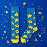 Socks - Super Mario - Super Star Pattern Blue Crew Socks (1 Pair)