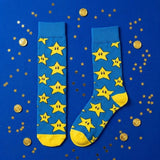 Socks - Super Mario - Super Star Pattern Blue Crew Socks (1 Pair)