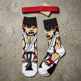 Socks - Street Fighter - Ryu Action Pose Black Cuff Crew Socks (1 Pair)