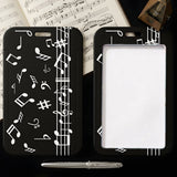 ID Card Badge Holder - Music Notes Pattern Black Staff Sheet Vertical