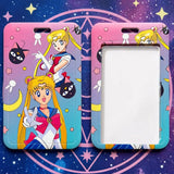 ID Card Badge Holder - Sailor Moon - Sailor Moon And Luna On Pink Sky
