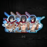 3D Lenticular Sticker - Attack on Titan - Mikasa Dual Sword Blue Sky Red Scarf Combat Stance