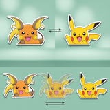 3D Lenticular Sticker - Pokémon - Pikachu Evolving Into Raichu