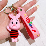 3D PVC Figure Keychain - Winnie the Pooh - Piglet Waving Striped Outfit