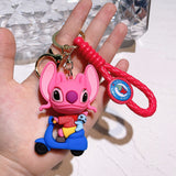 3D PVC Figure Keychain - Lilo & Stitch - Angel Riding Scooter With Scrump
