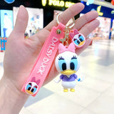 3D PVC Figure Keychain - Disney - Daisy Duck In Purple Top With Red Strap
