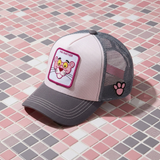 Baseball Cap - Pink Panther - White Gray Brim Trucker