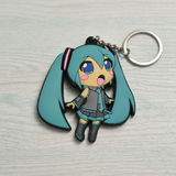 PVC Keychain - Vocaloid - Chibi Miku in Gray Top and Teal Skirt, Blushing