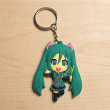 PVC Keychain - Vocaloid - Chibi Miku in Green Outfit Holding Leek